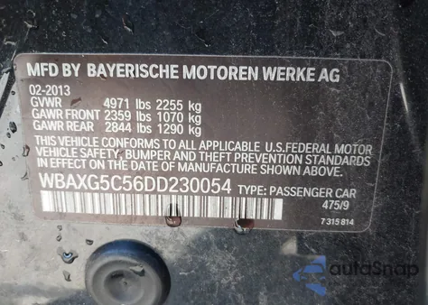 2013 BMW 528I from USA, damaged, VIN WBAXG5C56DD230054
